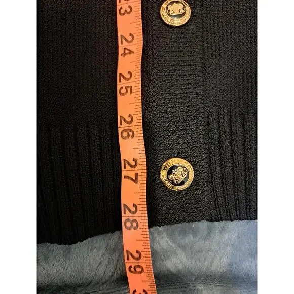 ST. JOHN BASICS Santana Knit Cardigan And Pants Black Military Gold Button M
